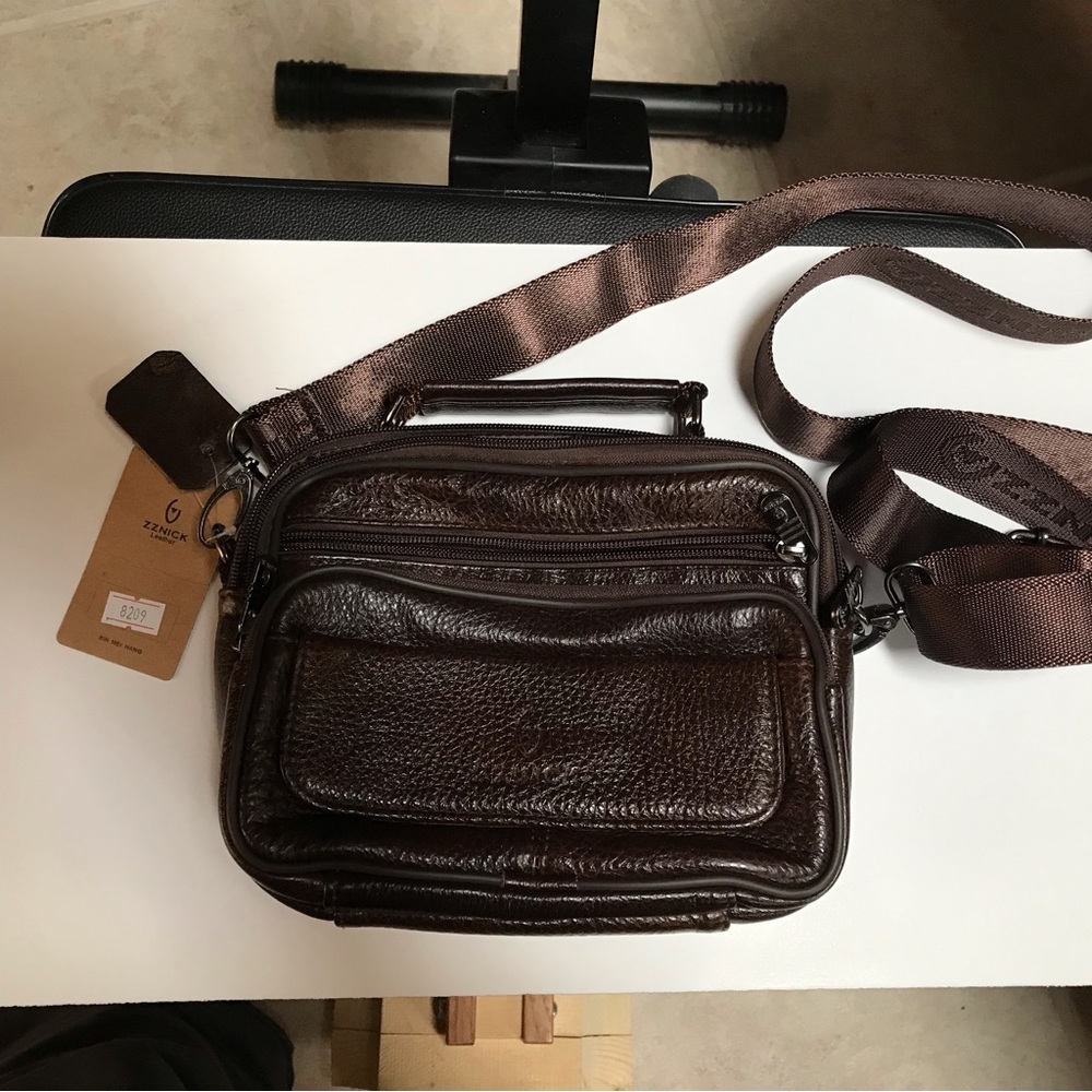 NWT Brown Leather Crossbody Bag by ZZNICK